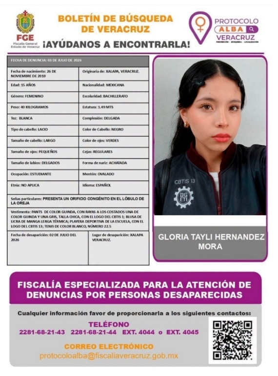 Desaparición de estudiante de 15 años en Xalapa moviliza a su familia; piden apoyo para localizarla Desaparición de estudiante de 15 años en Xalapa moviliza a su familia; piden apoyo para localizarla