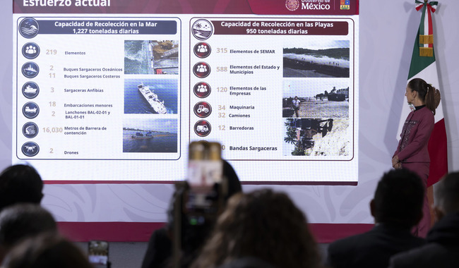 Gobierno de México destina 2 mil mdp a la estrategia de atención y manejo del sargazo en Quintana Roo: presidenta Claudia Sheinbaum