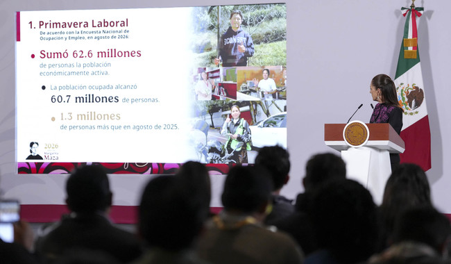 Entre agosto 2025 y agosto 2026, 1.3 millones de personas obtuvieron un empleo: presidenta resalta primavera laboral en México Entre agosto 2025 y agosto 2026, 1.3 millones de personas obtuvieron un empleo: presidenta resalta primavera laboral en México