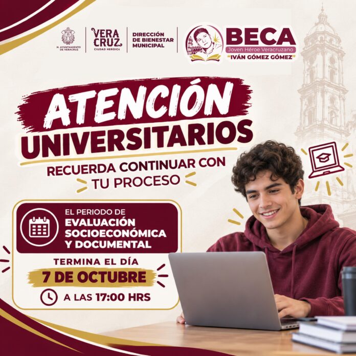 Exhorta Ayuntamiento de Veracruz a completar registro para beca universitaria