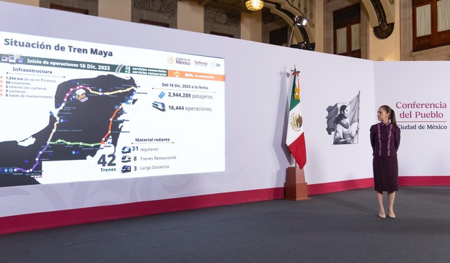 Mexicana de Aviación, AIFA, Tren Maya y Grupo Mundo Maya cumplen sus objetivos y van de acuerdo con su planeación: presidenta Mexicana de Aviación, AIFA, Tren Maya y Grupo Mundo Maya cumplen sus objetivos y van de acuerdo con su planeación: presidenta